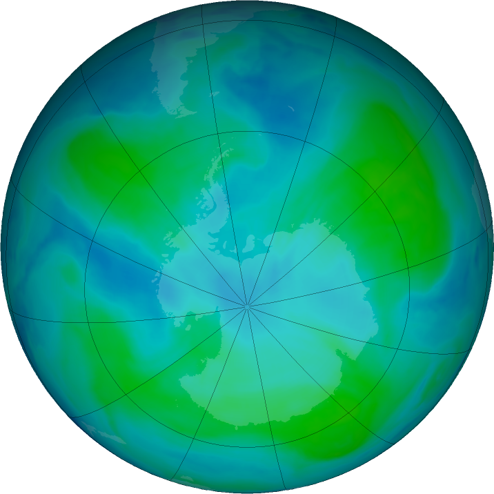 Antarctic ozone map for 22 January 2023